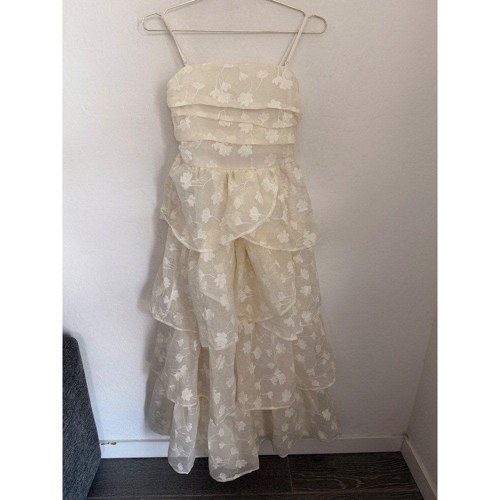 Arose Studio Milan Dress Ivory Floral Burnout Organza Tiered Ruffle Maxi Small